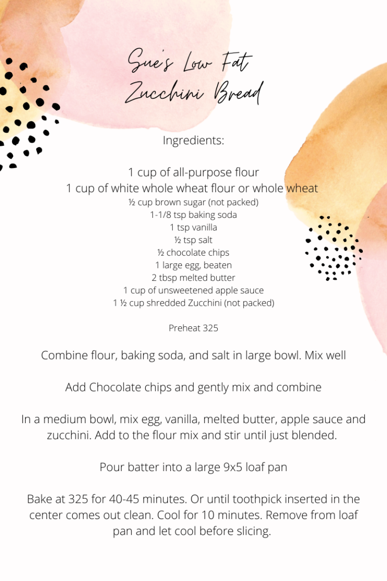 Sue’s Low Fat Zucchini Bread