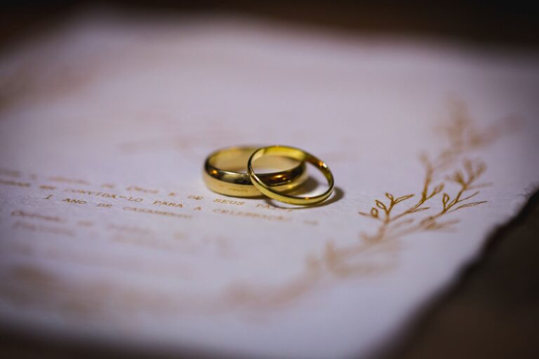 elegant gold wedding rings on invitation