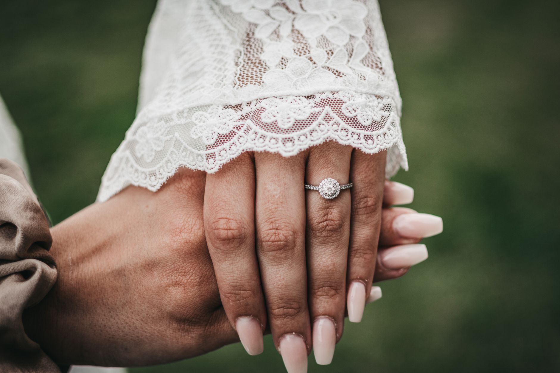 elegant close up of bride s hand with ring